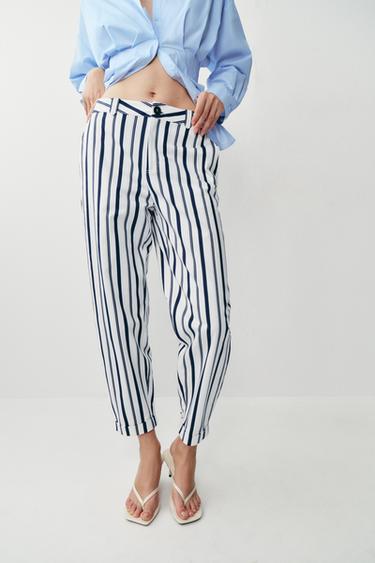 STRIPED CHINOS - Ecru / Navy by Zara