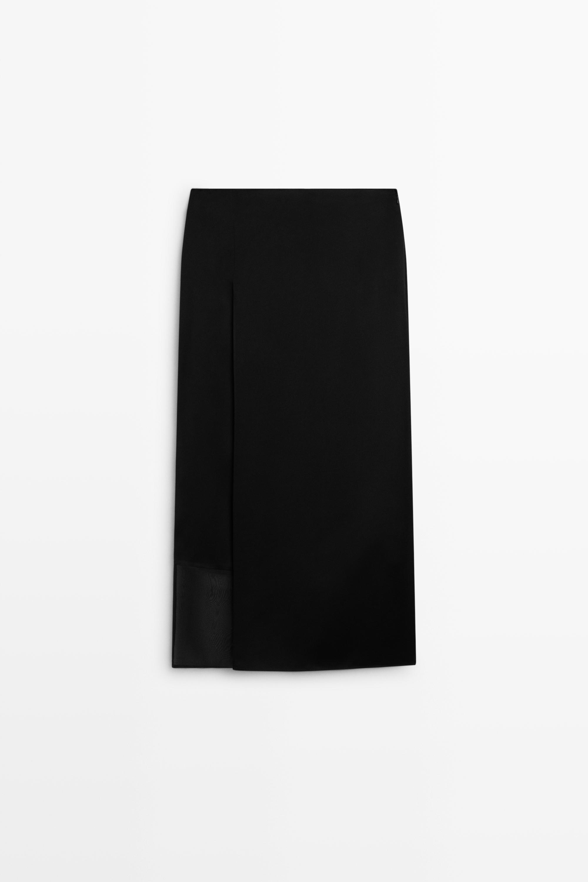 Jupe midi droite double coupe semi-transparente
