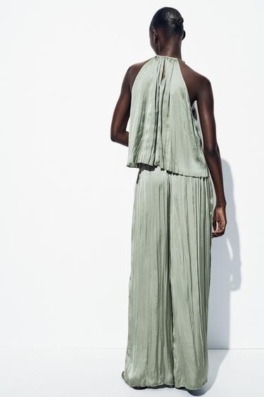 PANTALON SATINÉ CEINTURE LACET - Vert moyen de Zara - Image 4