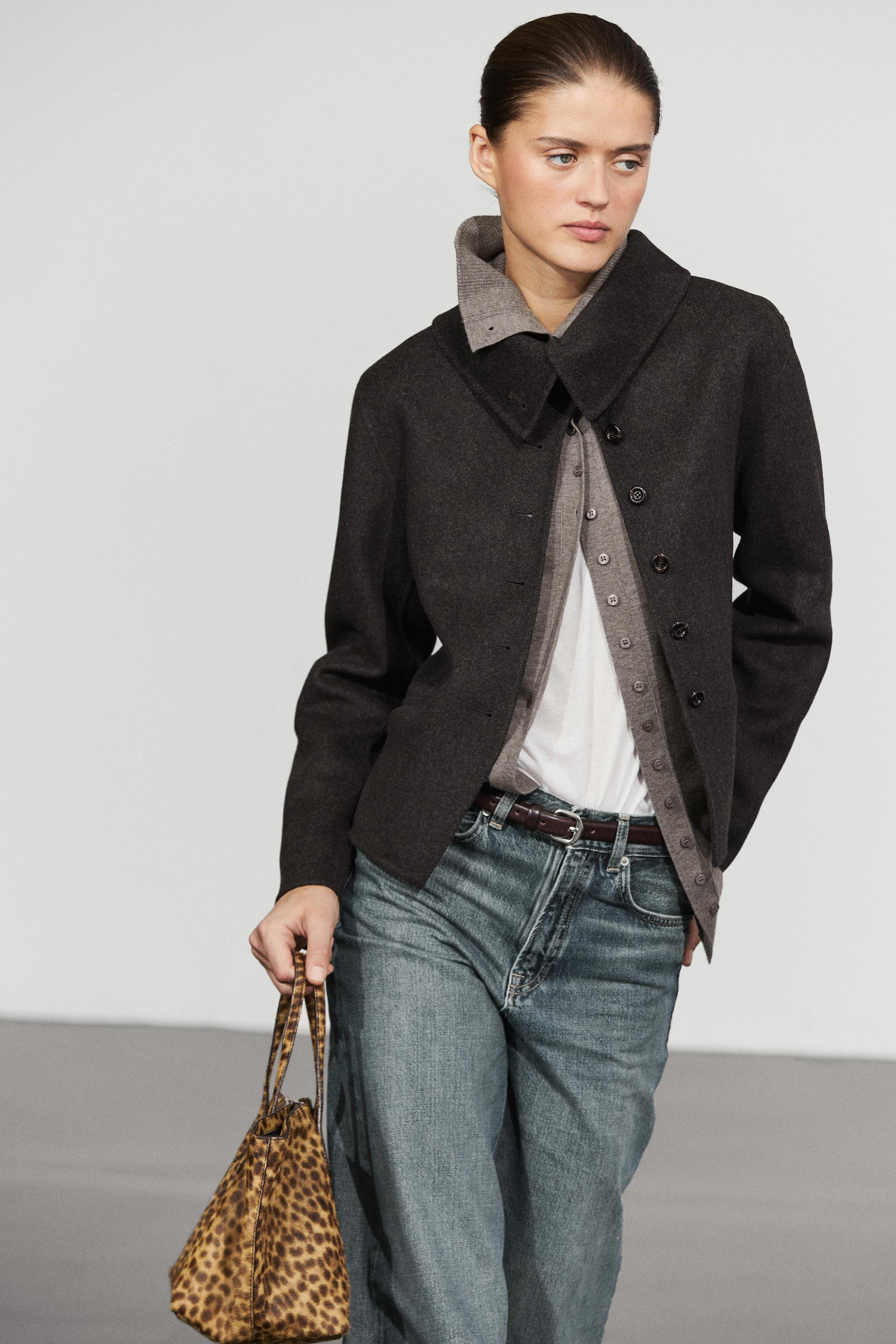 Stand-up collar short jacket — Anthracite grey