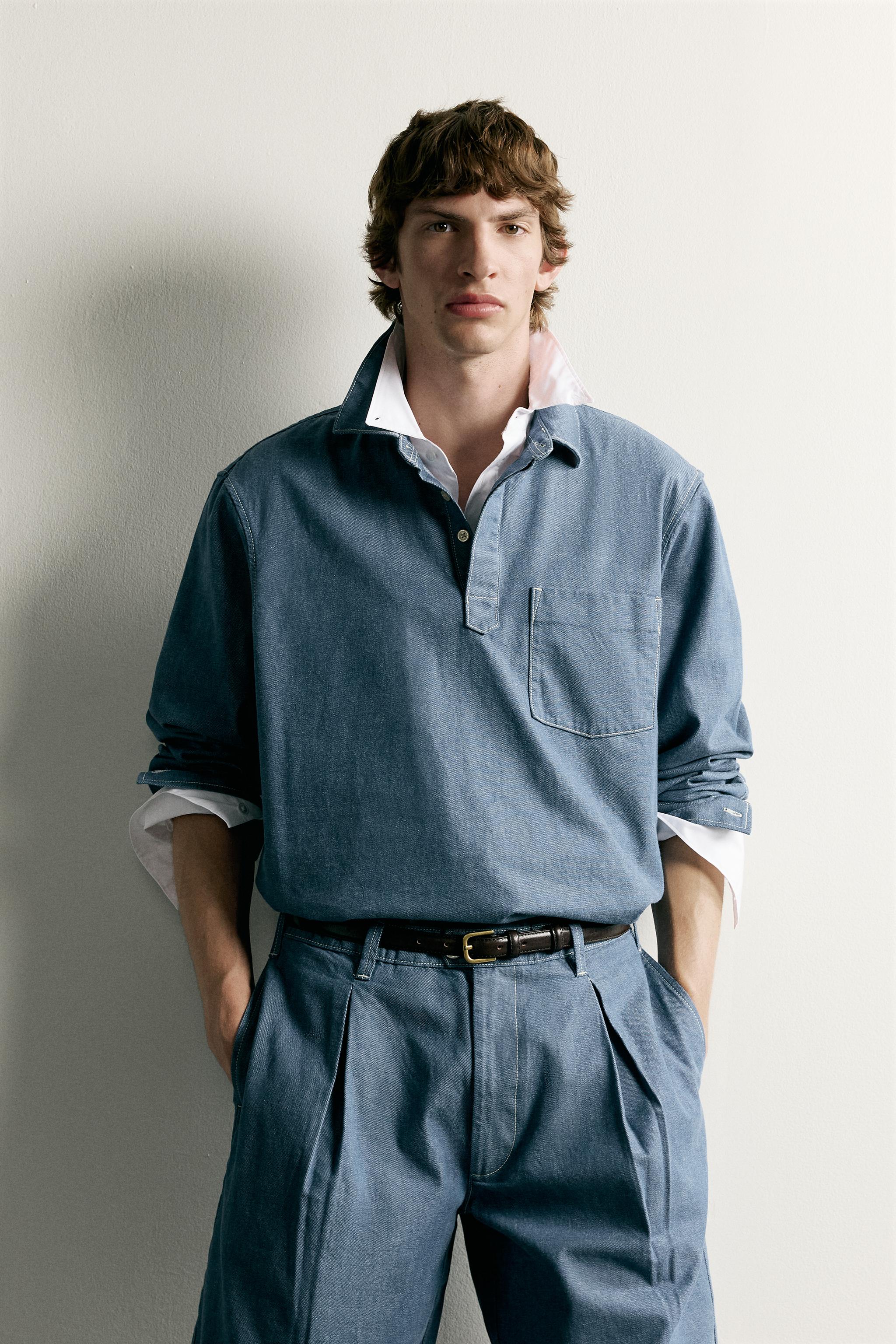 WASHED LIGHTWEIGHT DENIM POLO SHIRT