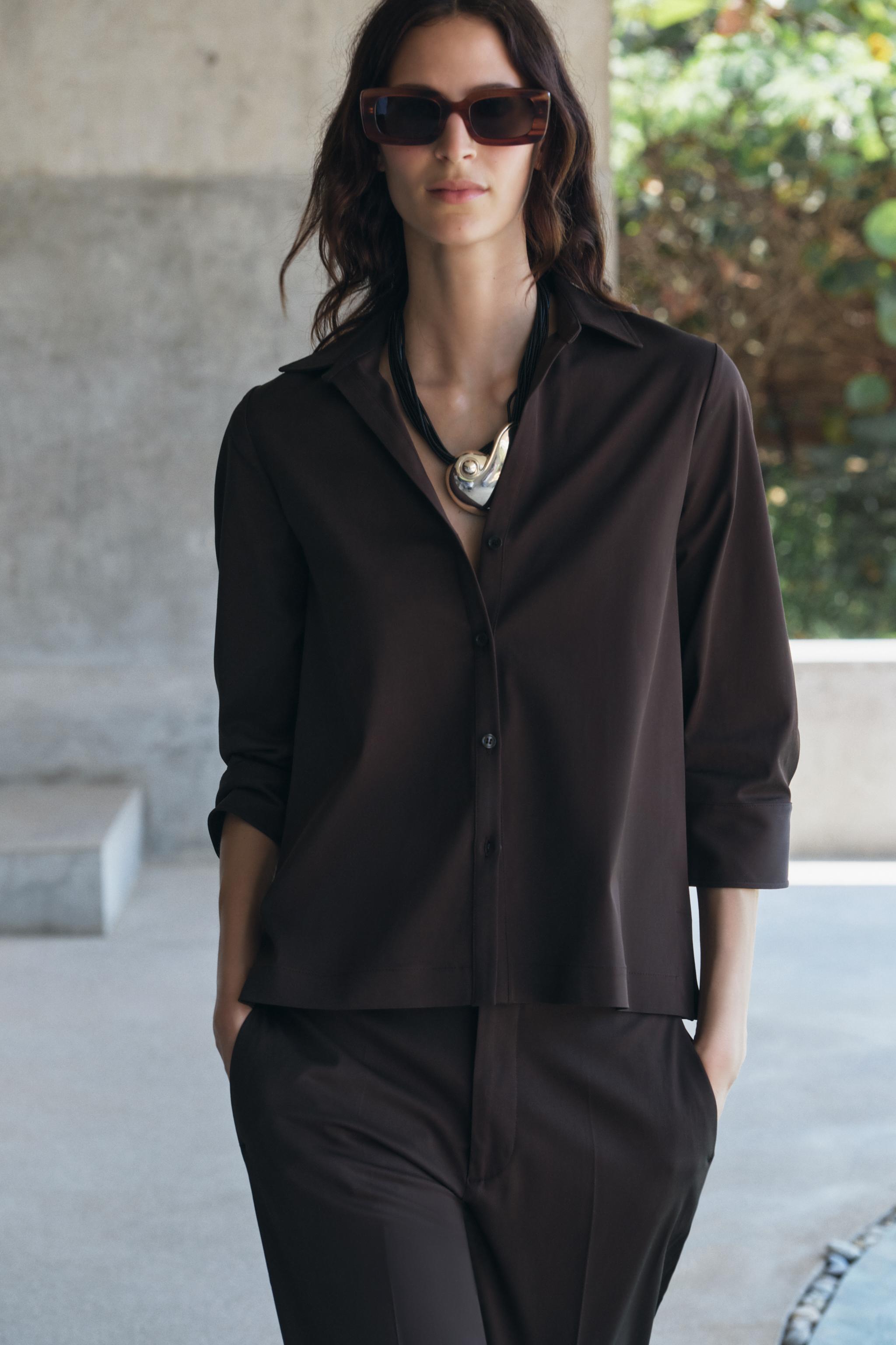 VENTED BLOUSE ZW COLLECTION - Brown | ZARA Canada