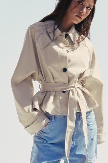 Zara BELTED SHORT TRENCH COAT - taupe brown