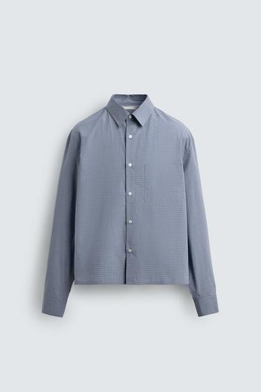Zara 方版剪裁格紋襯衫 - 水洗藍色 - 圖片 0