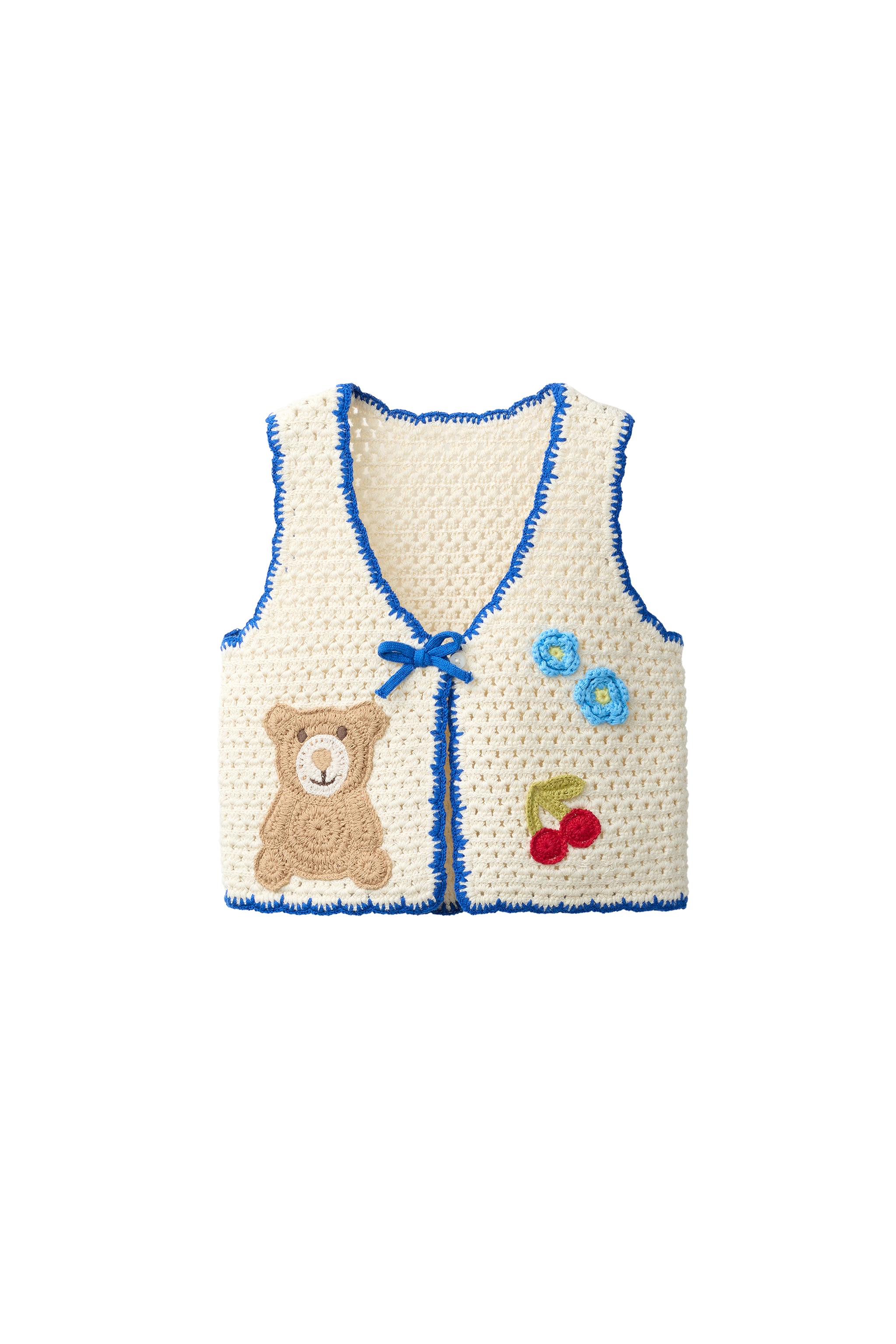クロシェ編み ベアー刺繍ベスト - マルチカラ― | ZARA Japan / 日本