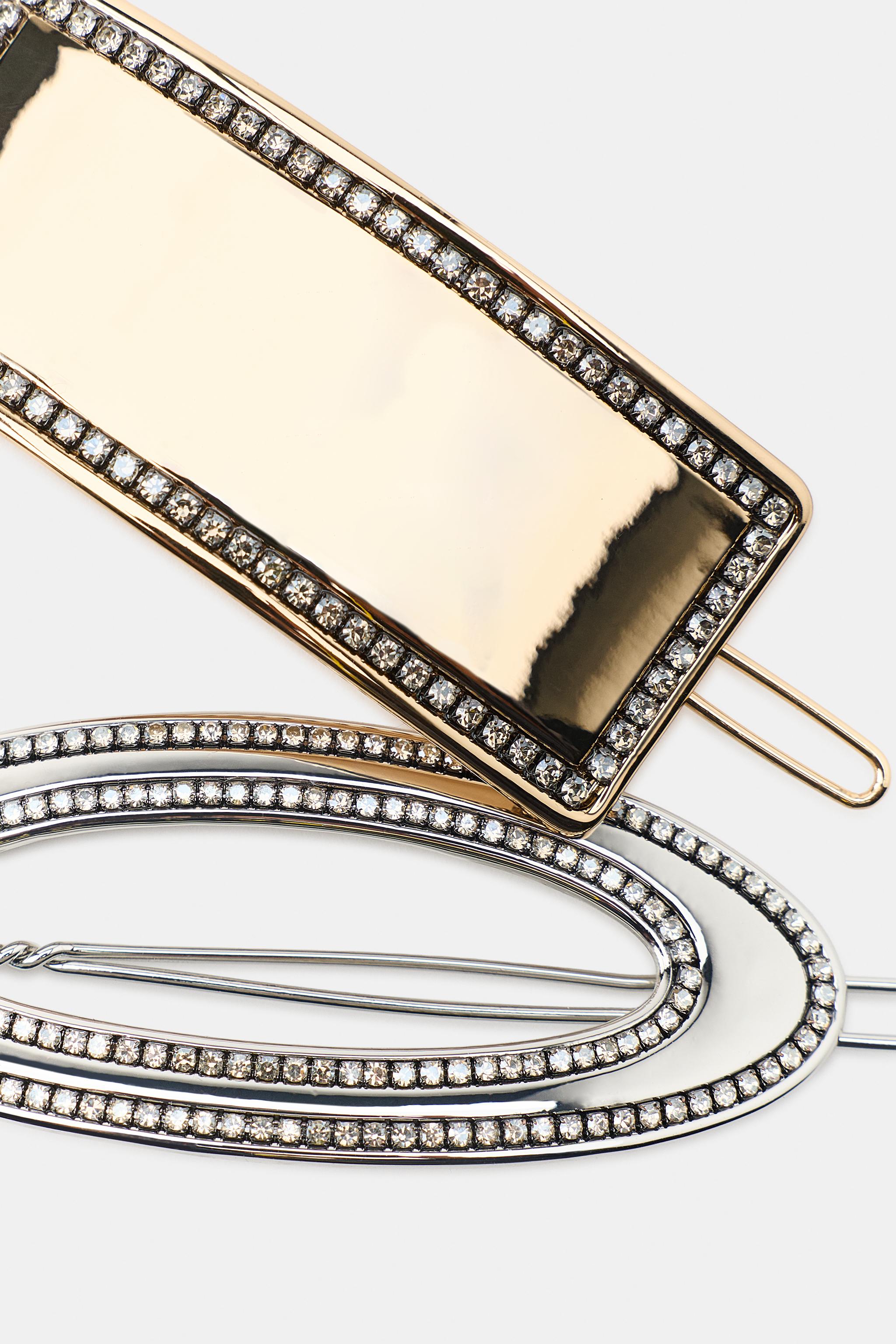 Женские аксессуары Zara PACK OF 2 METALLIC RHINESTONE HAIR CLIPS — фото 4
