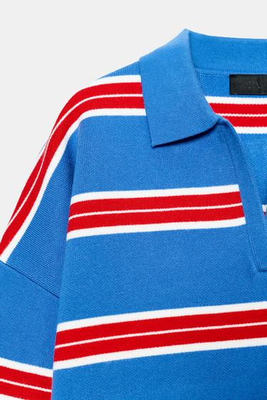 POLO EN MAILLE À RAYURES - Bleu de Zara - Image 7