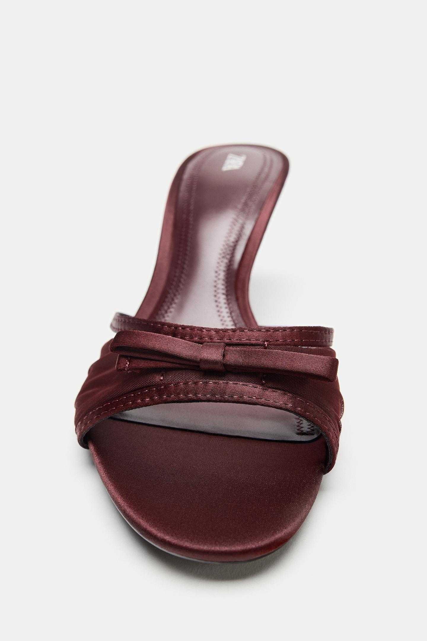 Женские сандалии Zara Mesh Bow, цвет: Бордовый красный — фото 3