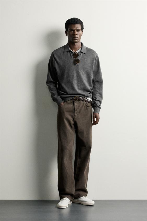 Zara COTTON-BLEND REGULAR FIT KNIT POLO - Gray marl - Image 0