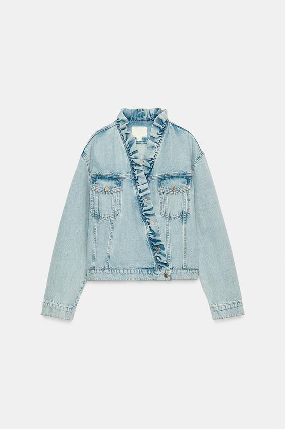 ZW COLLECTION DENIM JACKET WITH RUFFLES - Blue by Zara - Image 0