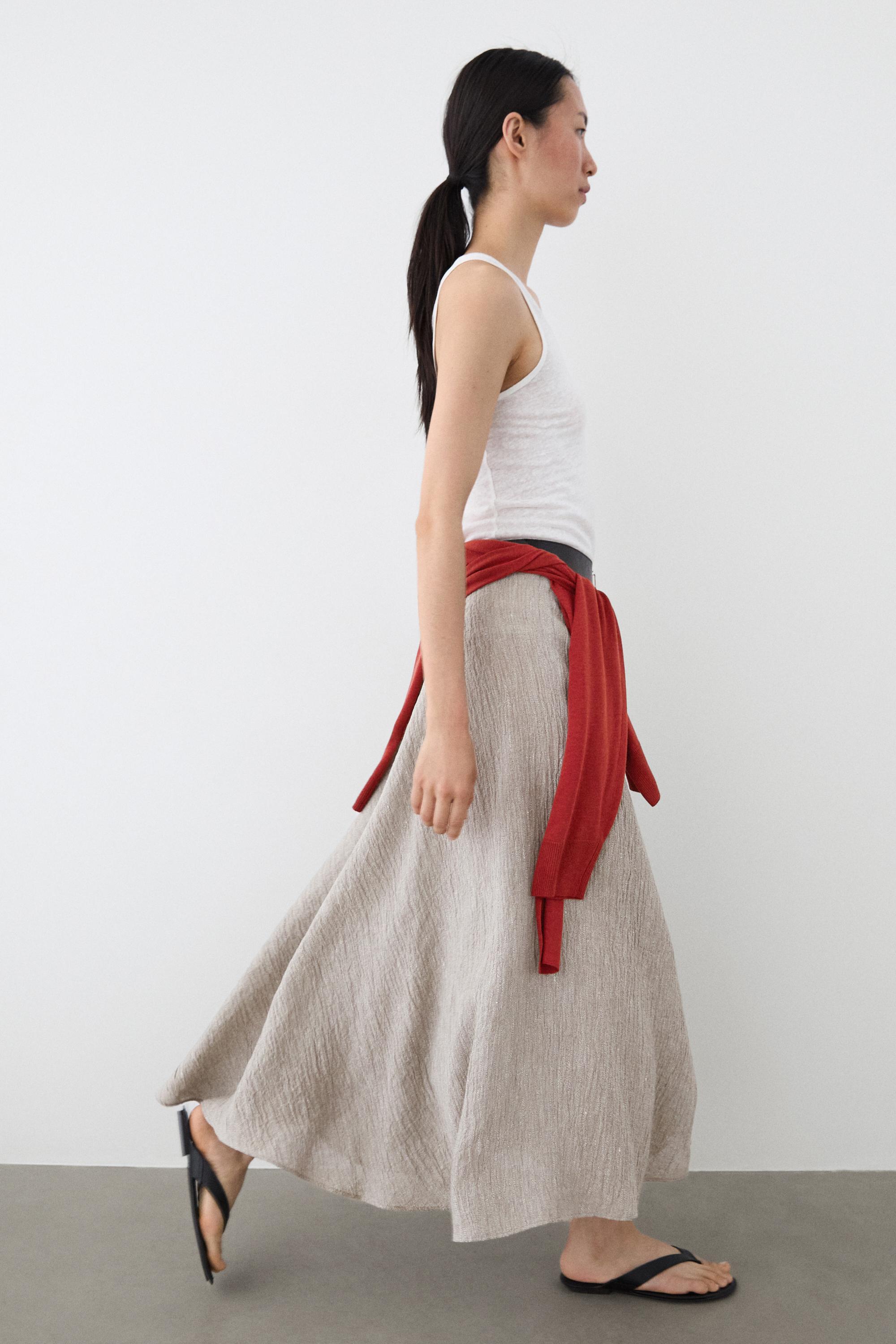 Waffle-knit flared midi skirt