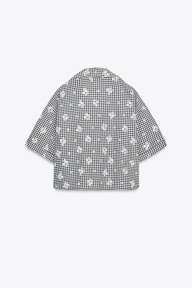GINGHAM SHIRT WITH EMBROIDERY - Ecru / Blue by Zara - Image 7