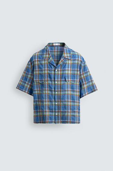 RELAXED FIT CHECK SHIRT - Mid-blue by Zara