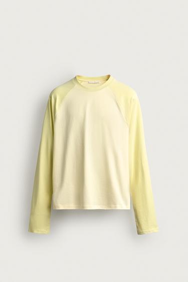 Zara RELAXED FIT COLOR BLOCK T-SHIRT - Apple green