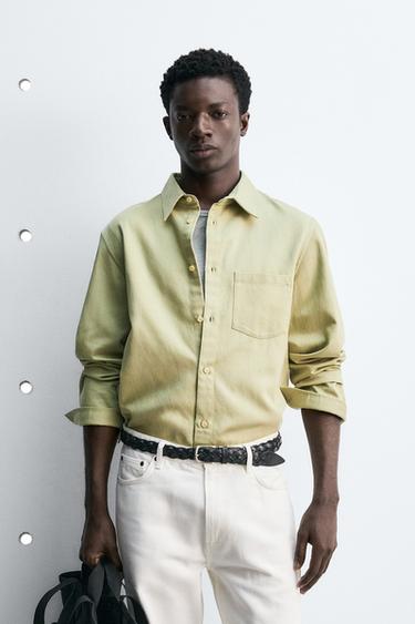 CAMISA DENIM FLUIDO REGULAR FIT - Verde / Crudo de Zara