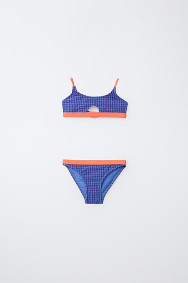 6-14 YEARS / GINGHAM BIKINI WITH CONTRAST PIPING - Blue by Zara