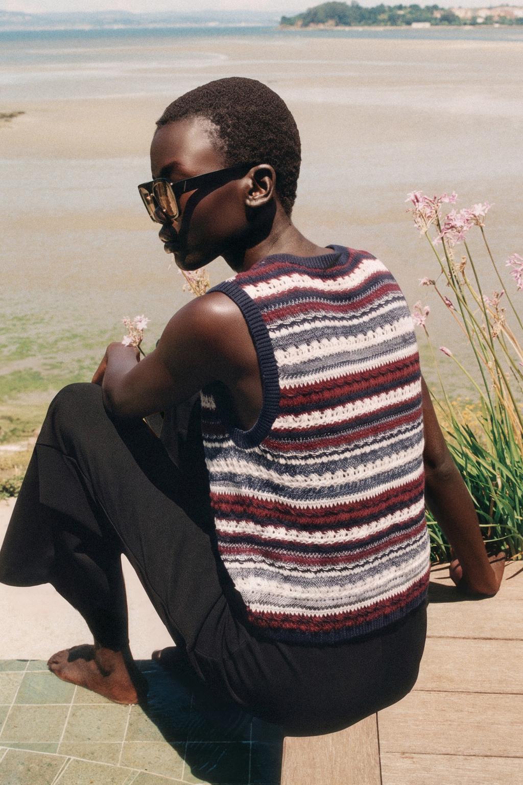 Textured Striped Knit Top