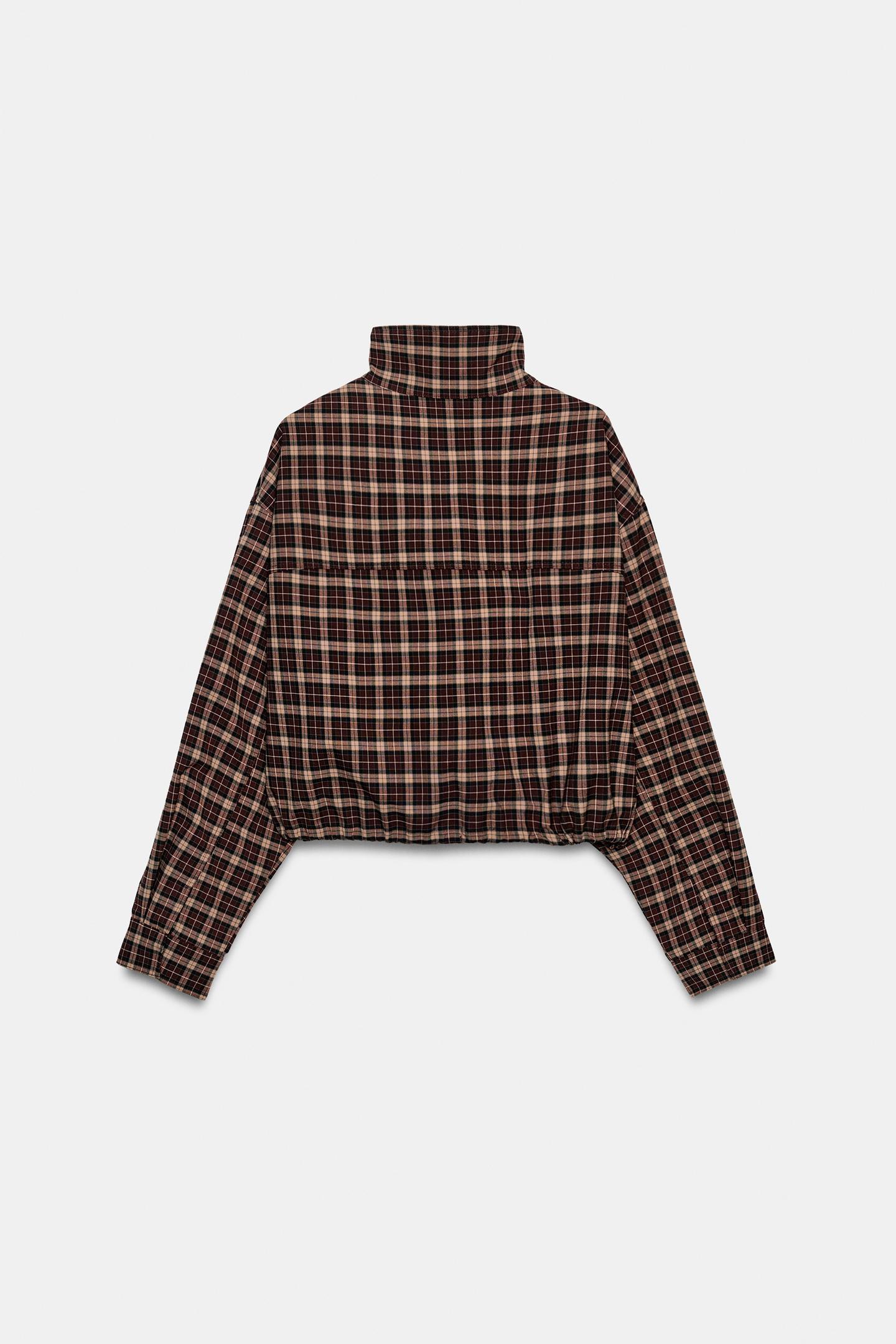 Женская куртка Zara Plaid Zip-Up, цвет: Тёмно-бордовый — фото 7