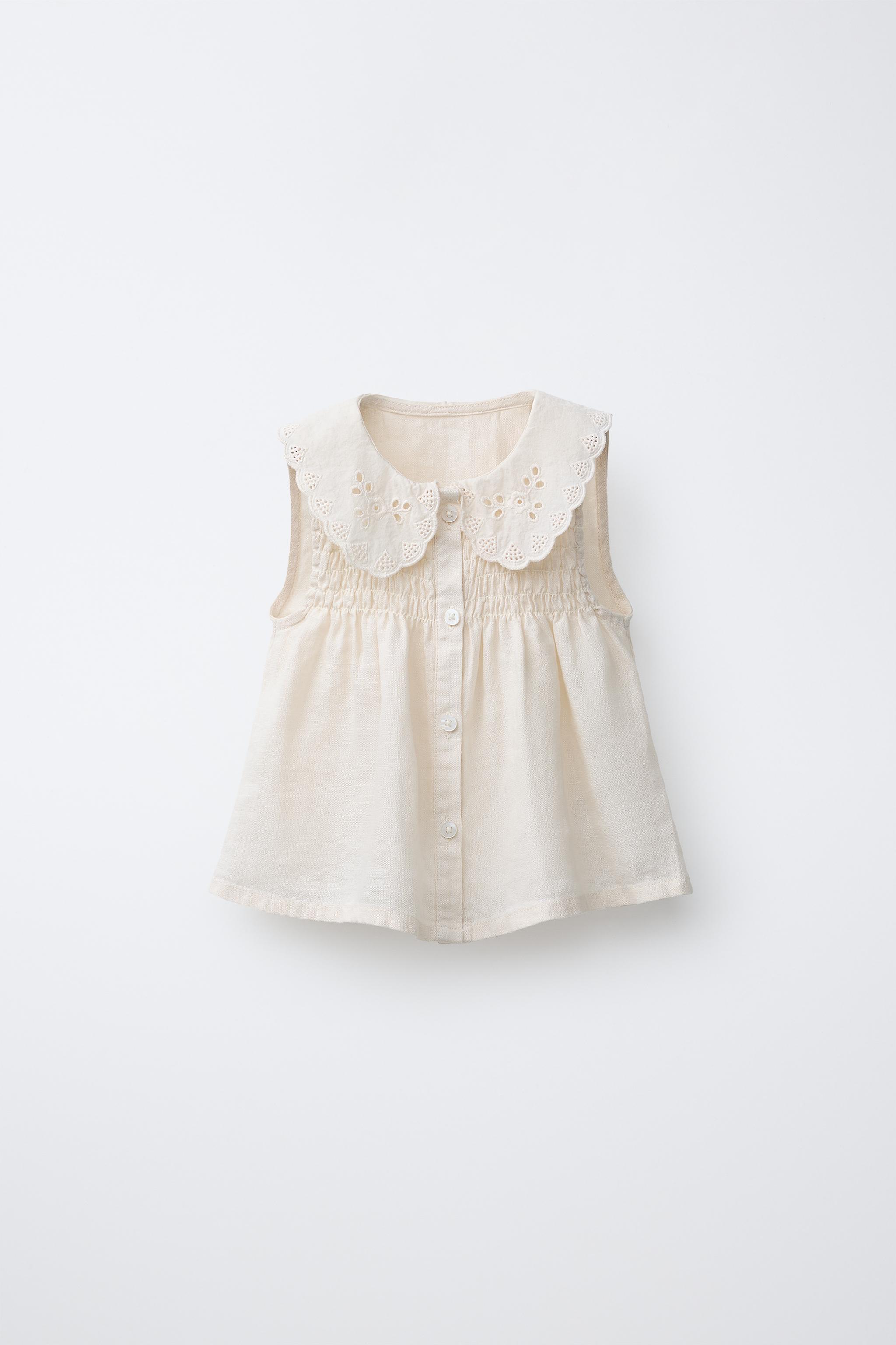 BLOUSE 100% LIN COL DENTELLE