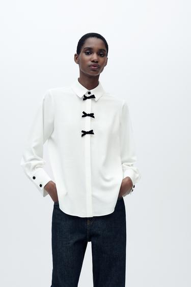 Zara SHIRT WITH BOWS - Ecru - Image 0