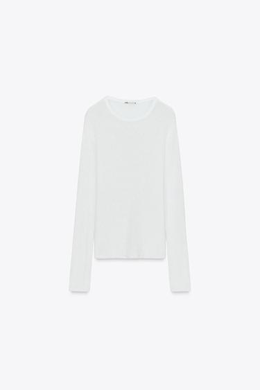 RUSTIKÁLNÍ TOP S DLOUHÝM RUKÁVEM - Přírodní od Zara