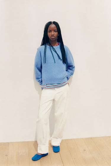 Zara PLAIN KNIT JUMPER - Bluish