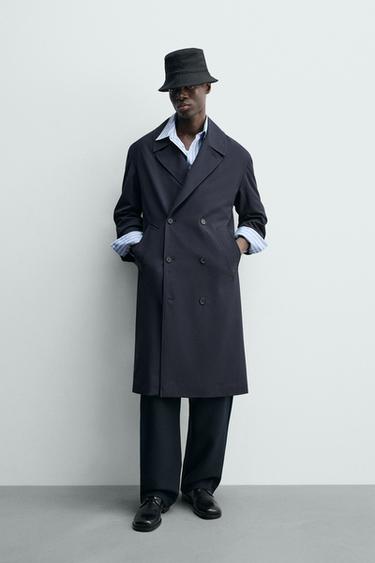 Zara FLOWY DOUBLE BREASTED TRENCH COAT - navy