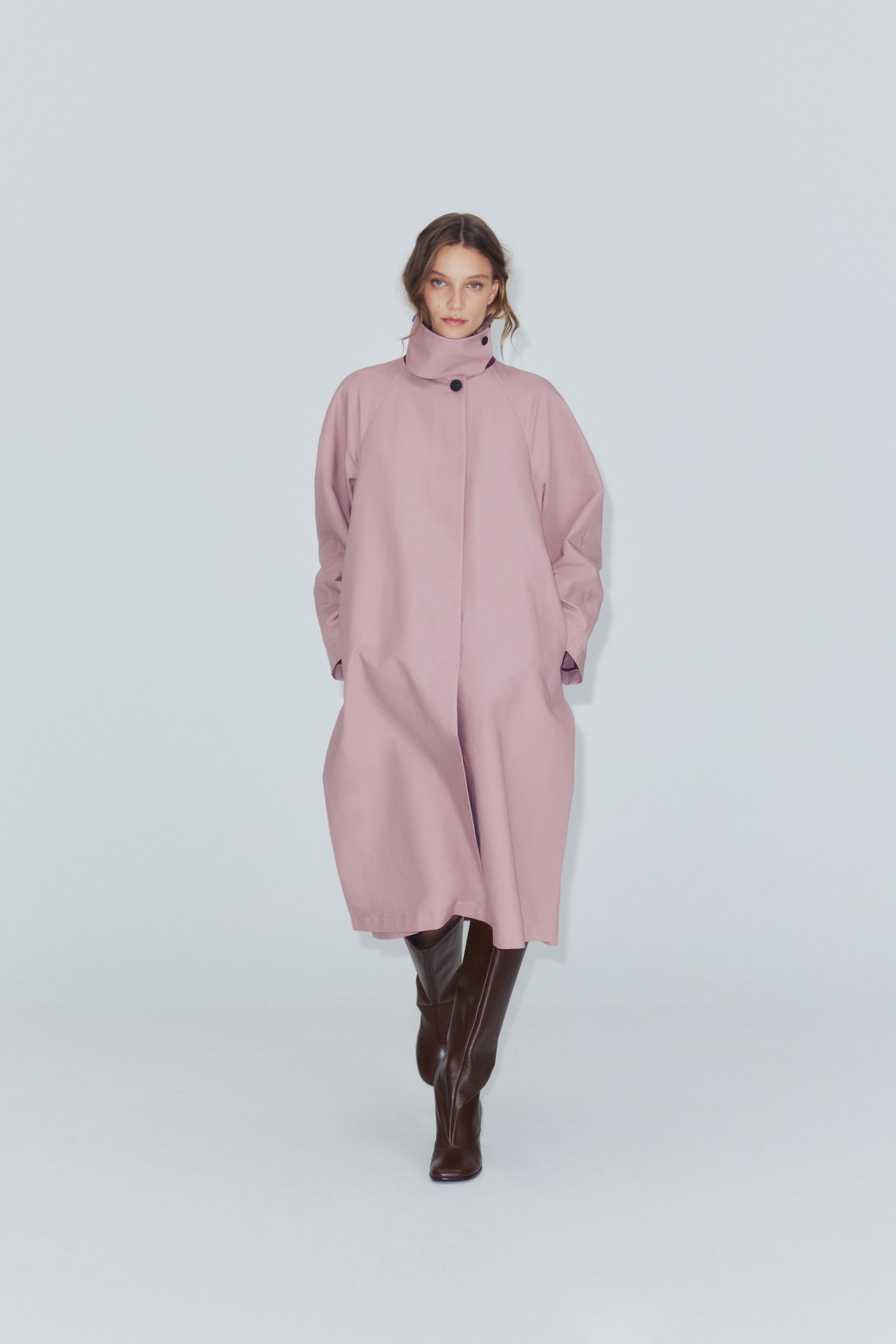 ZW COLLECTION DOUBLE-BREASTED LONG TRENCH COAT - Pink | ZARA