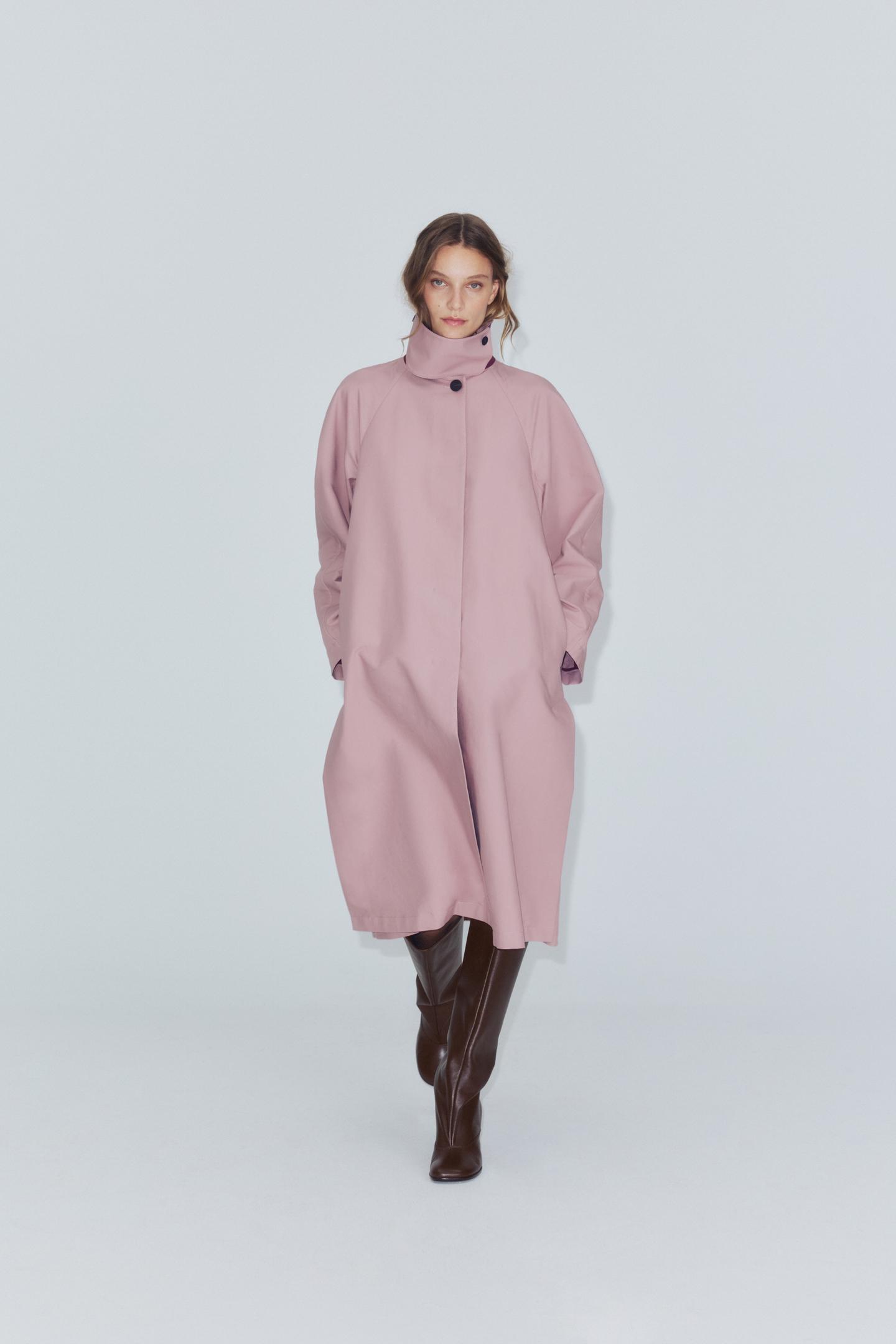 Женское пальто Zara ZW Collection Double-Breasted Long Trench, цвет: Розовый — фото 4