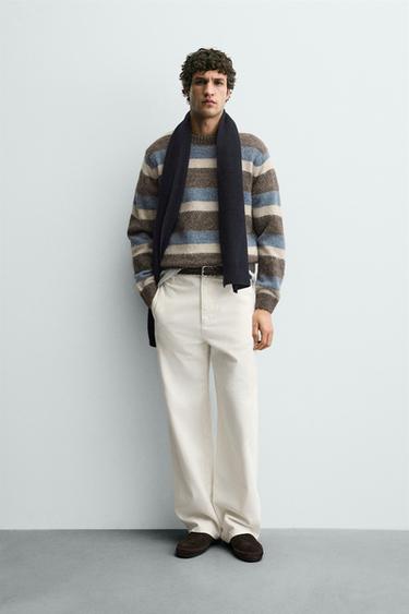 STRIPED TEXTURED JUMPER - Brown by Zara