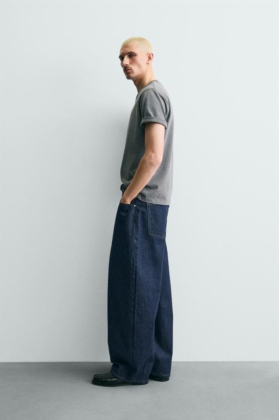 ZARA バルーンフィットデニムパンツ 34 新品 ブルー ワイド バルーン 