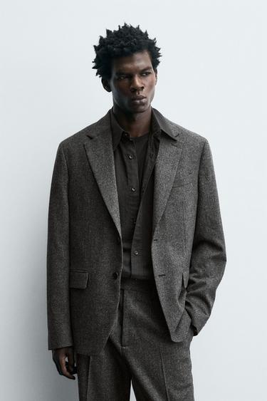 WOOL TEXTURED SUIT BLAZER - Anthracite Grey by Zara