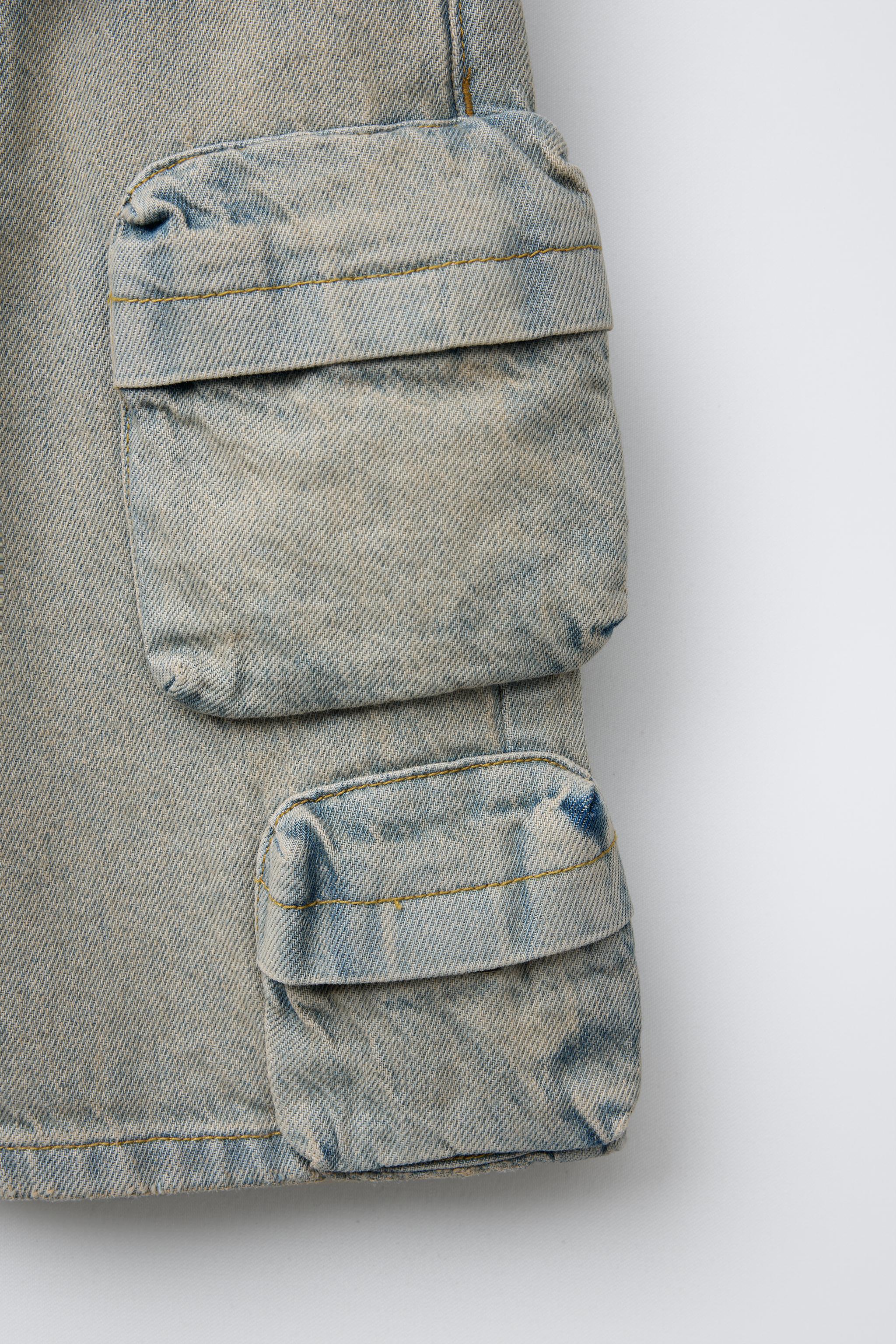 BERMUDA EN DENIM EFFET DÉLAVÉ MULTICARGO
