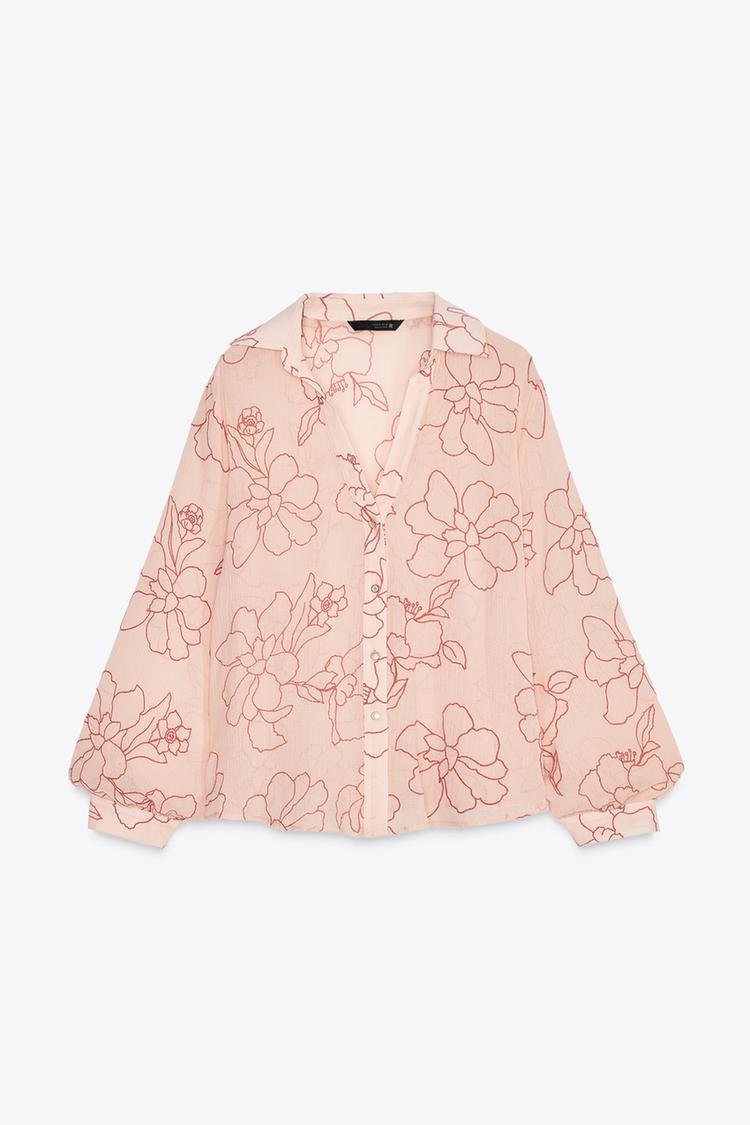 Loose-fitting floral shirt - Pale pink by Zara - Image 4