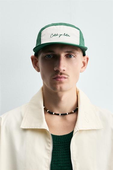 EMBROIDERED FLAT PEAK CAP - Ecru / Green by Zara - Image 0