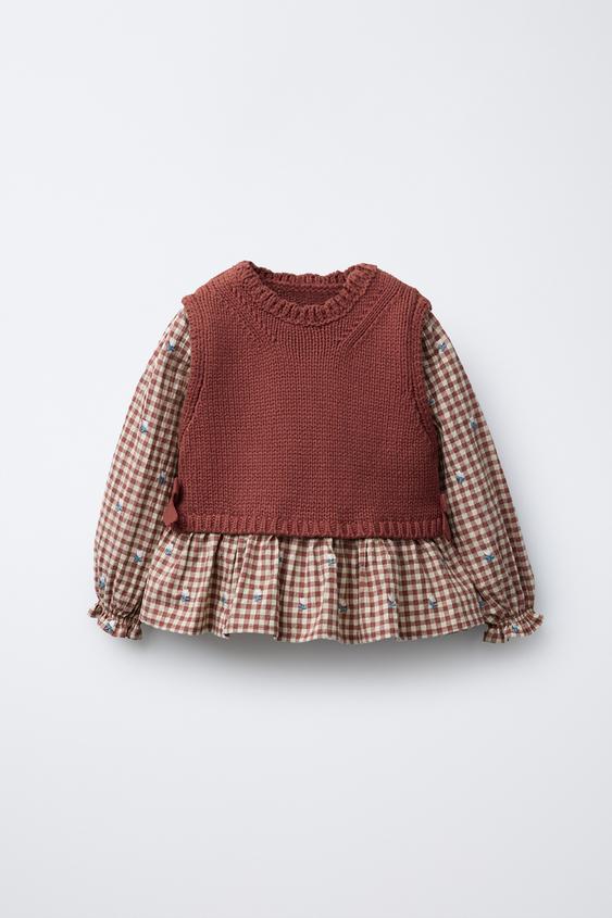EMBROIDERED SHIRT COMBINATION KNIT VEST