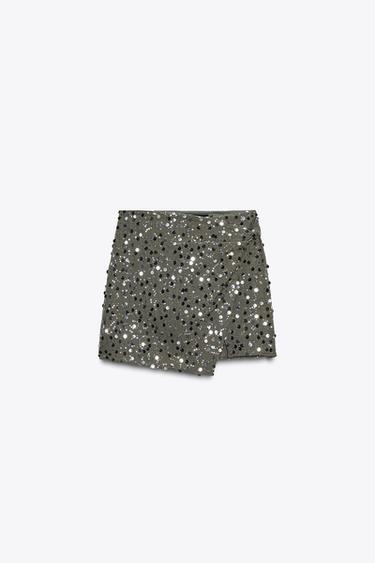 SEQUIN CROSSOVER MINI SKIRT - Khaki by Zara - Image 1