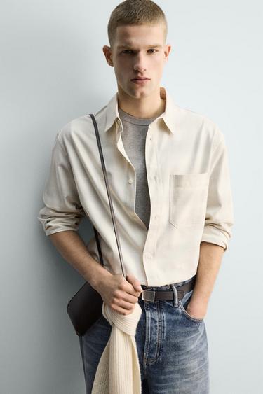 CHECK SHIRT WITH POCKET - White / Grey by Zara - Image 4