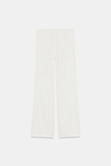 PANTALON SATINÉ ÉVASÉ - Blanc cassé de Zara - Image 8