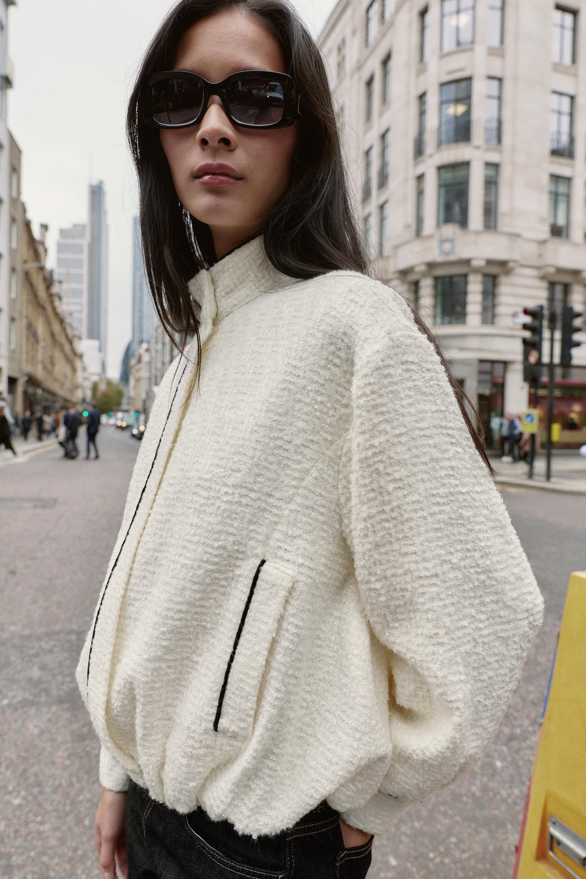 CONTRAST PIPING TEXTURED BOMBER JACKET