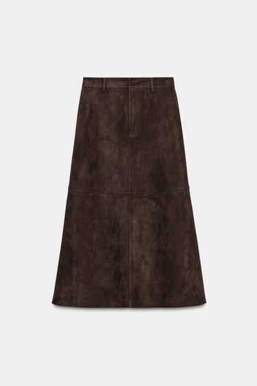 Zara MIDI SUKNJA OD IMITACIJE BRUŠENE KOŽE – smeđa čokolada