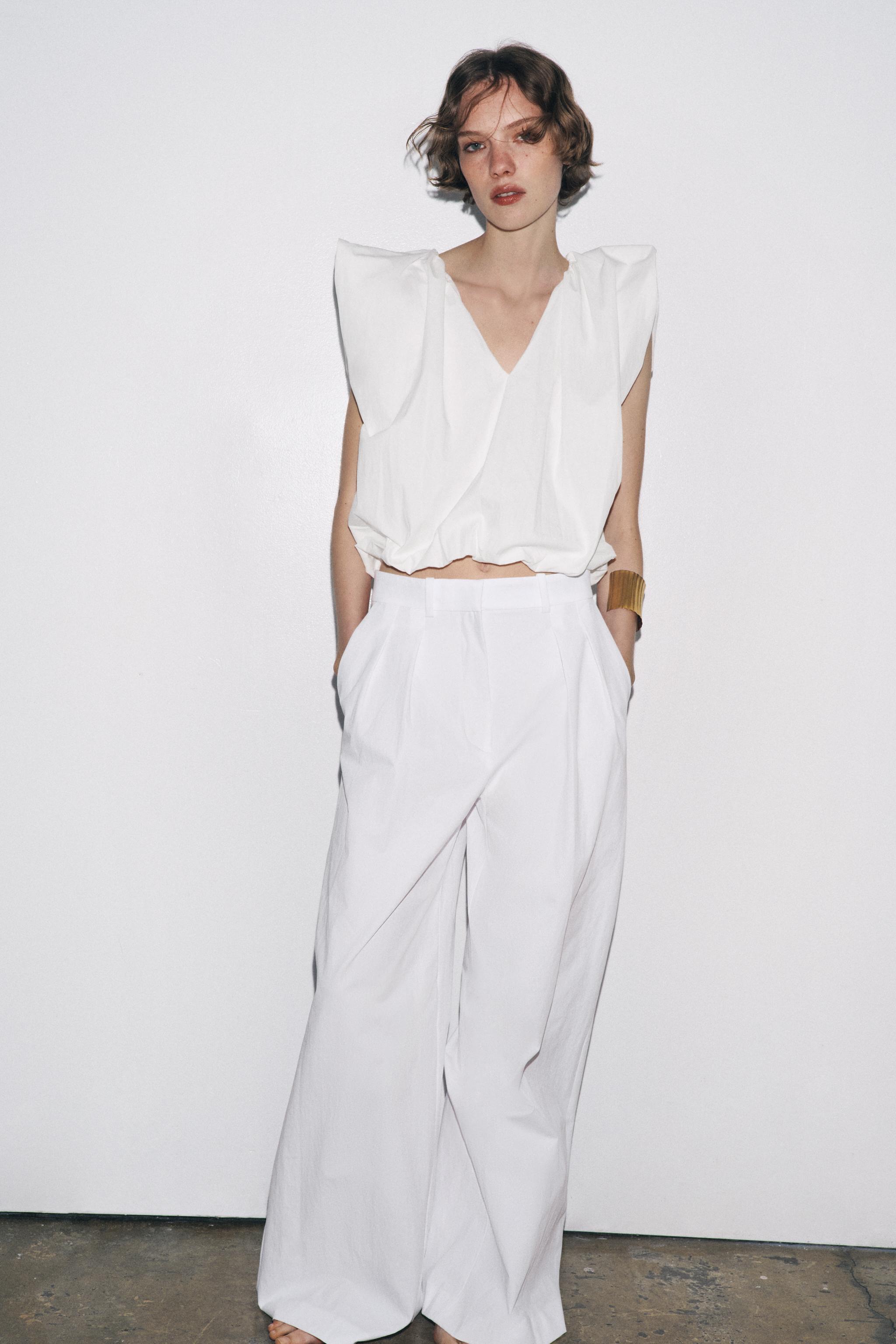 ZW COLLECTION BALLOON POPLIN TOP - White | ZARA United States