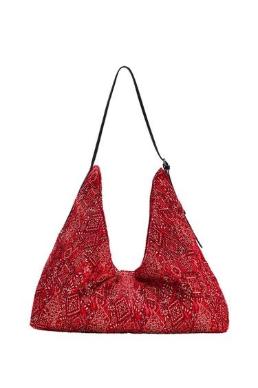 حقيبة SHOPPER نسيجية - أحمر الخاص بـ Zara