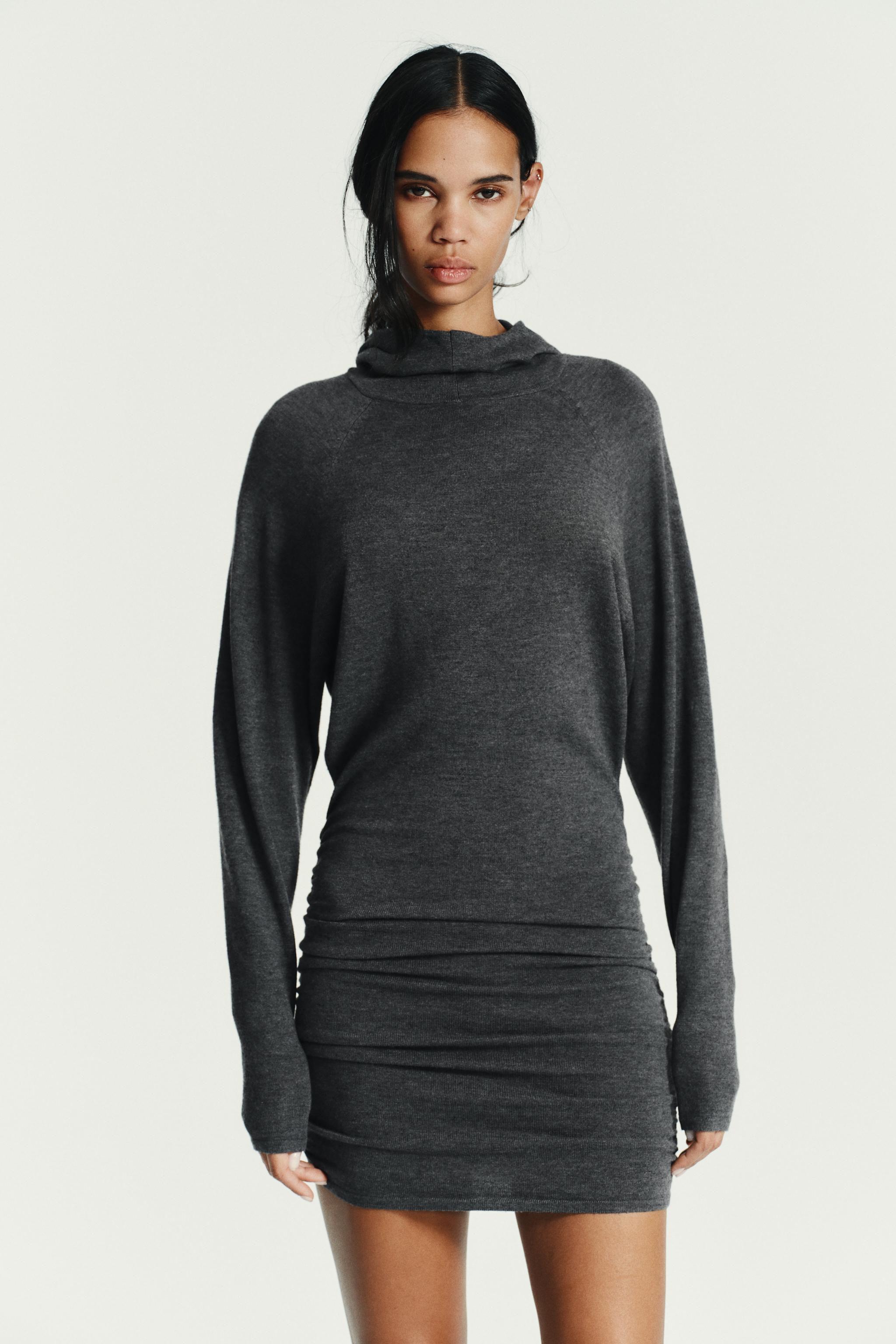 フード付きミニニットワンピース - カーボングレー | ZARA Japan