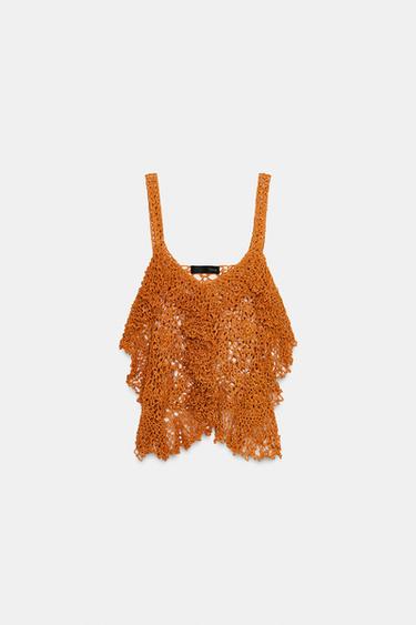 Zara RUFFLED KNIT TOP - Ocher
