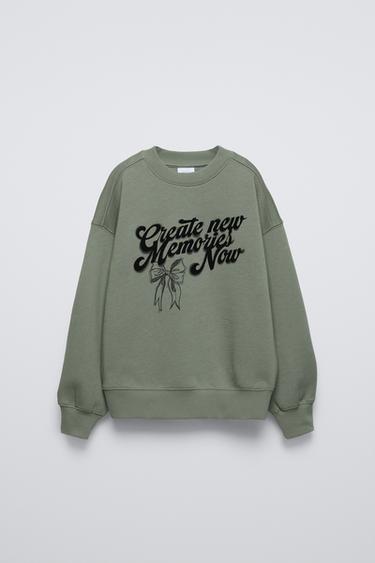 FLOCKED SLOGAN T-SHIRT - Mid-green by Zara