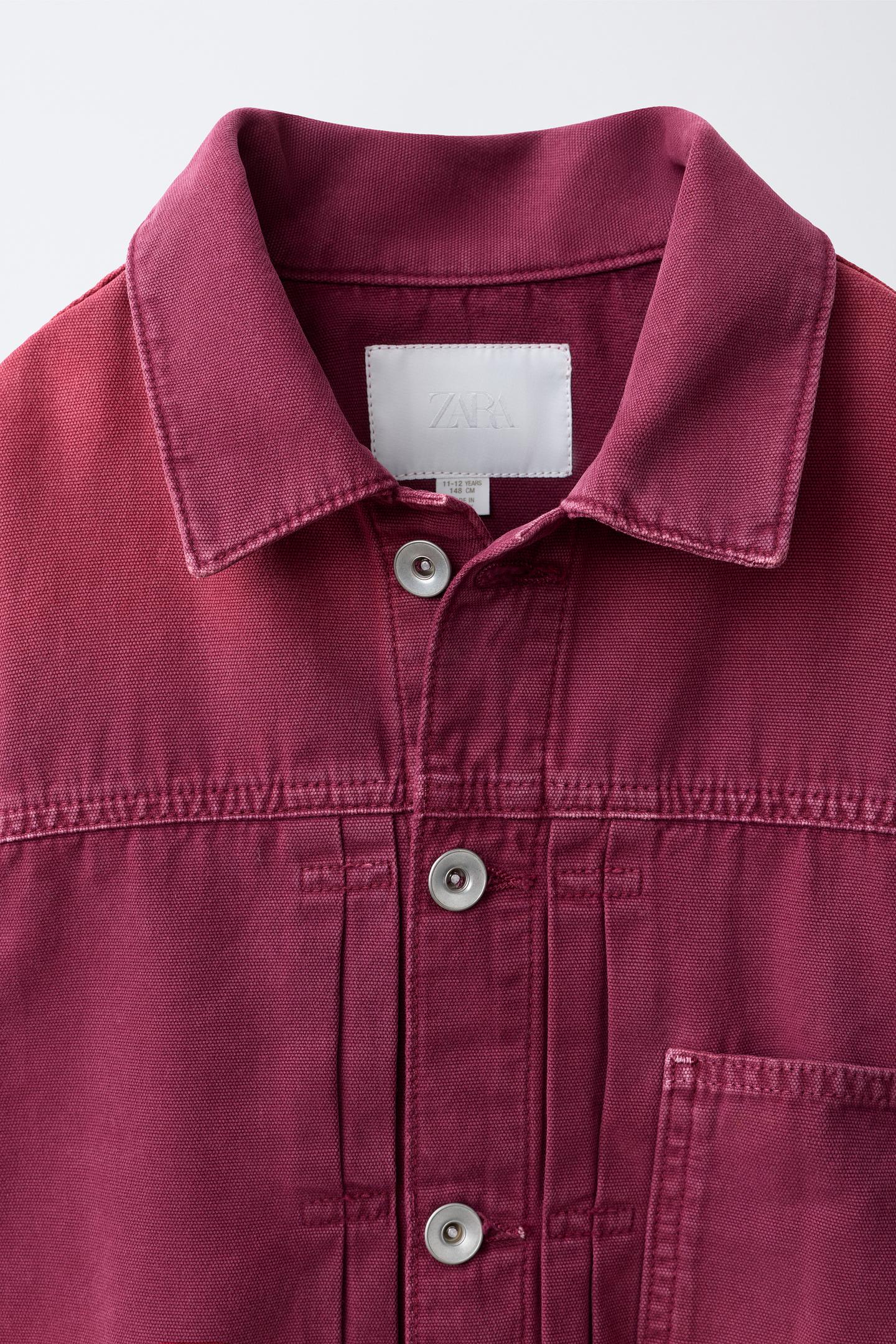 Детская куртка Zara Washed Effect Twill, цвет: Малиновый — фото 4