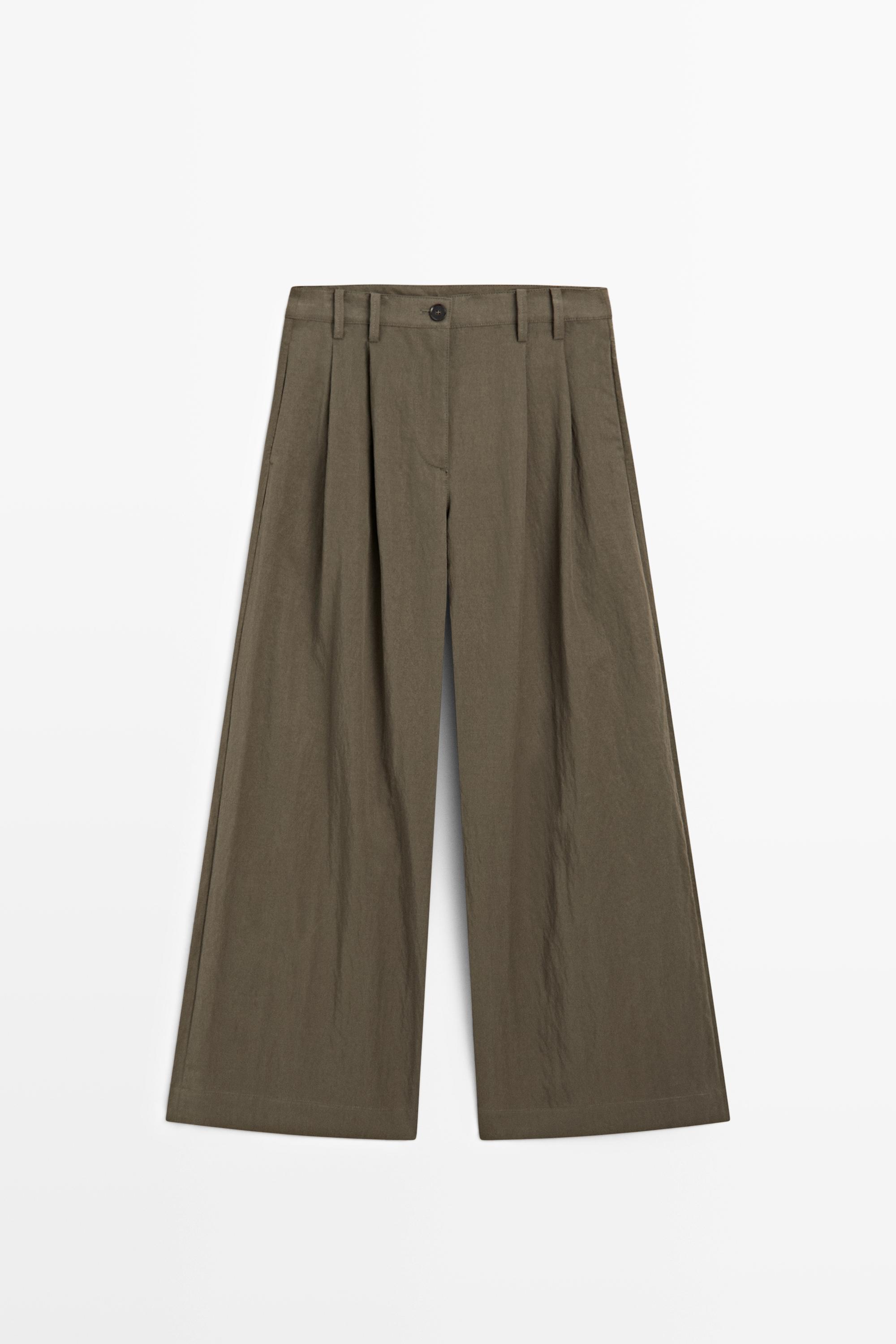 Technical wide-leg pleated pants