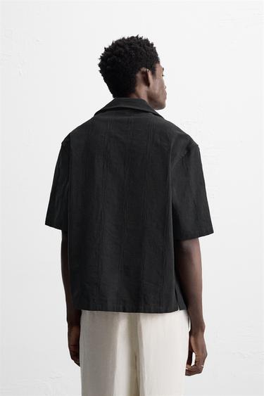 CHEMISE EN COTON ET LIN BRODÉE - Noir de Zara - Image 2