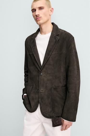 ORIGINS SUEDE LEATHER BLAZER - Taupe grey by Zara - Image 4